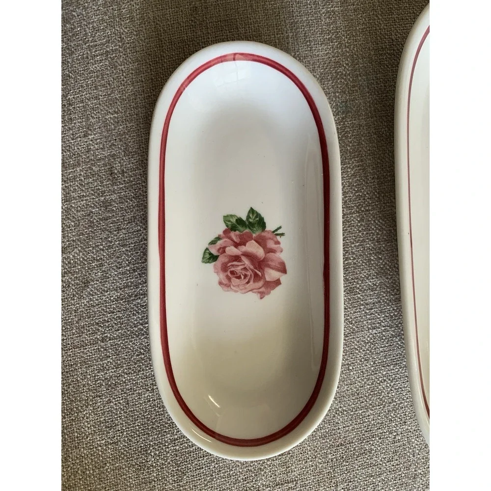 Syracuse China Wild Rose Restaurant Ware Oval Celery Relish Dish Set 2pc Pink